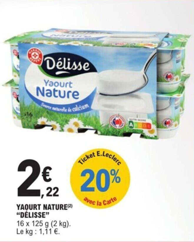 Promo Yaourt Nature "Délisse" chez E.Leclerc
