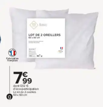 Carrefour Lot De 2 Oreillers Basic offre