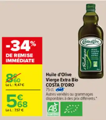 Carrefour Market Huile d'Olive Vierge Extra Bio Costa d'Oro offre