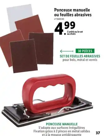 Lidl Ponceuse manuelle ou feuilles abrassives offre