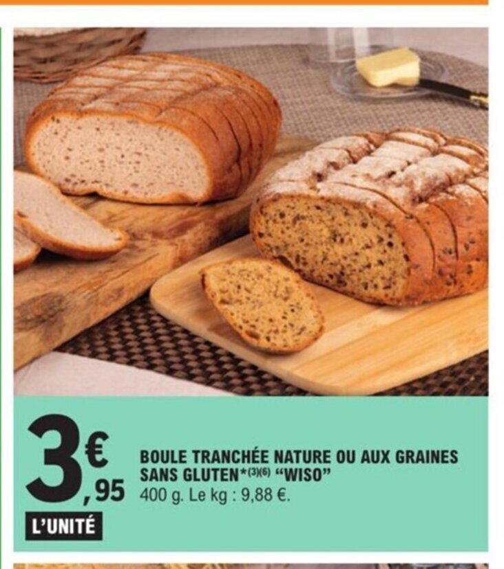 Promo Boule Tranchée Nature Ou Aux Graines Sans Gluten "Wiso" chez E