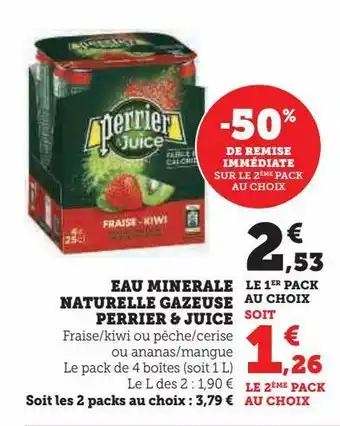Super U Eau minerale naturelle gazeuse perrier & juice offre