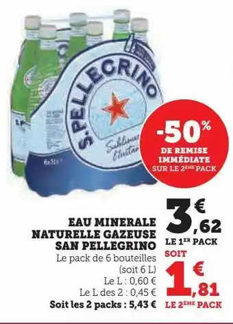 Super U Eau minerale naturelle gazeuse san pellegrino offre