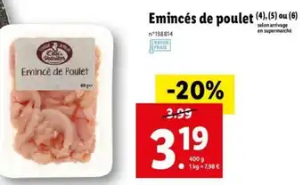 Lidl Emincés de poulet offre