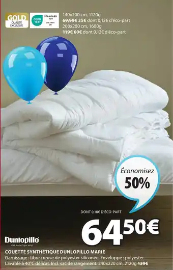 JYSK Couette synthétique Dunlopillo Marie offre