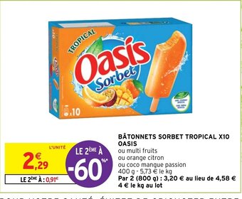 Intermarché Batonnets Sorbet Tropical X10 Oasis offre