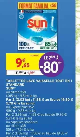 Intermarché Tablettes Lave Vaisselle Tout En 1 Standard Sun offre