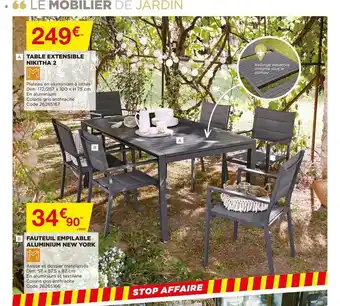 Bricomarché Table Extensible Nikitha 2, Fauteuil Empilable Aluminium New York offre