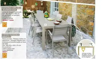 Bricomarché Fauteuil Empilable Aluminium Ivory, Table Extensible Buffalo 2 offre