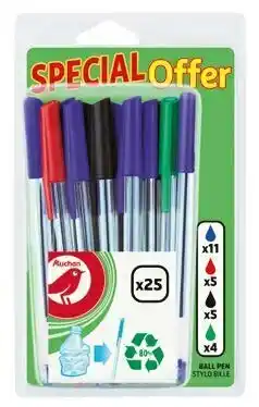 Auchan LOT DE 25 STYLOS BILLE RECYCLÉS offre