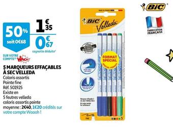 Auchan 5 MARQUEURS EFFAÇABLES À SEC VELLEDA offre