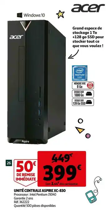 Auchan UNITÉ CENTRALE ASPIRE XC-830 offre
