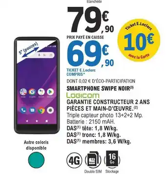 E.Leclerc Smartphone Swipe Noir Logicom offre