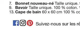 Zeeman Bonnet Nouveau-né, Bavoir, Cape De Bain offre