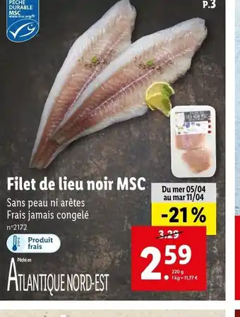 Lidl Filet de lieu noir MSC offre