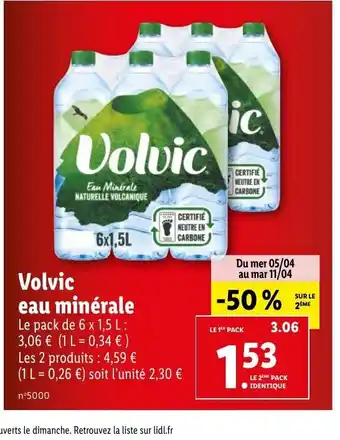 Lidl Volvic eau minerale offre