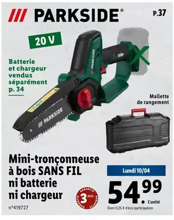 Lidl Mini-tronçonneuse à bois sans fil ni batterie ni chargeur offre