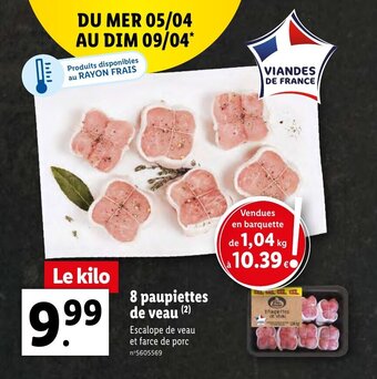 Lidl 8 Paupiettes de veau offre