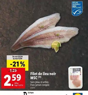Lidl Filet de lieu noir msc offre