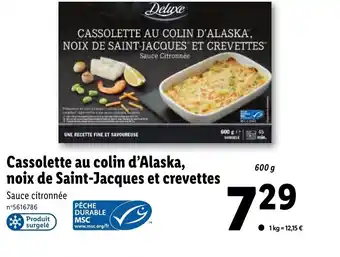 Lidl Cassolette au colin d'Alaska noix de saint-Jacques et crevettes offre