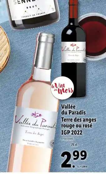 Lidl Vallée du paradis terre des anges rouge ou rose IGP 2022 offre