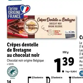 Lidl Crepes dentelle de bretagne au chocolat noir offre