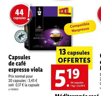 Lidl Capsules de cafe espresso viola offre