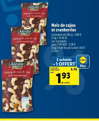 Lidl Noix de cajou et cranberries offre