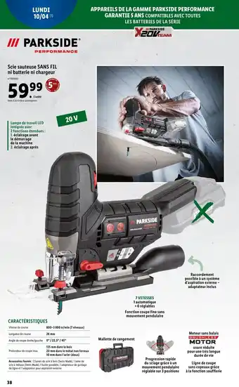 Lidl Parkside Scie sauteuse sans fil ni batterie ni chargeur offre