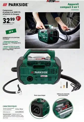 Lidl Parkside Compresseur et pompe a air sans fil ni batterie ni chargeur offre