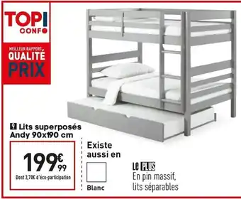Conforama Lits superposés andy 90x190 cm offre