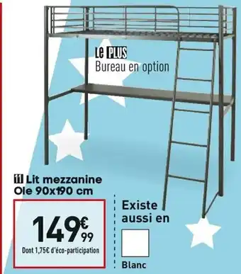 Conforama Lit mezzanine ole 90x190 cm offre
