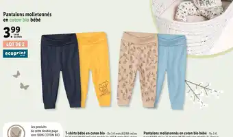 Lidl Pantalon molletonnes en coton bio bebe offre