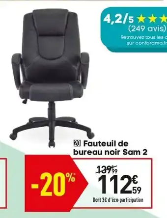 Conforama Fauteuil de bureau noir sam 2 offre