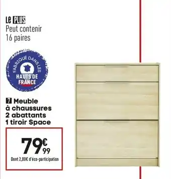 Conforama Meuble à chaussures 2 abattants 1 tiroir space offre