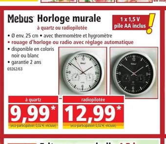 Norma Mebus Horloge Murale offre