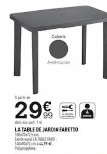 Centrakor La Table de Jardin Faretto offre