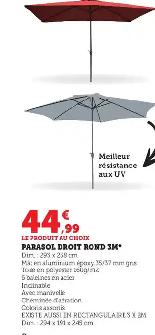 Super U Parasol Droit Rond 3M offre