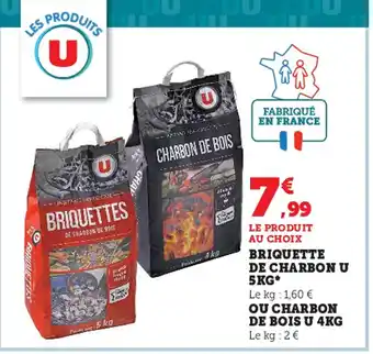 Super U Briquette de Charbon u 5KG ou Charbon de Bois 4KG offre