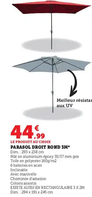 Super U Parasol Droit Rond 3M offre