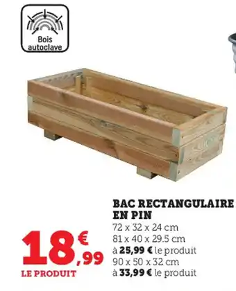 Super U Bac Rectangulaire en Pin offre
