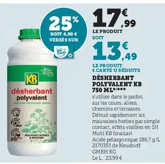 Super U Désherbant Polyvalent KB 750 ML offre