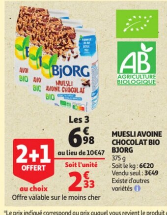 Auchan Muesli Avoine Chocolat Bio Bjorg offre