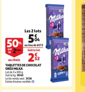 Auchan Tablettes de chocolat oreo milka offre