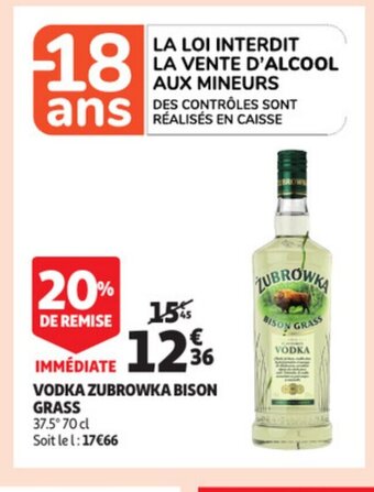 Auchan Vodka zubrowka bison grass offre