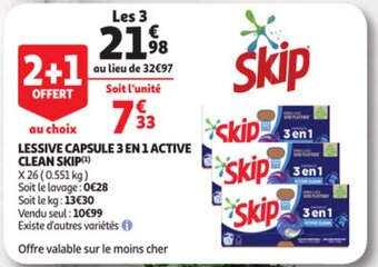 Auchan Lessive capsule 3 en 1 active clean skip offre