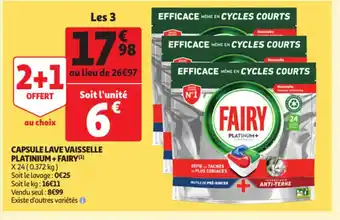 Auchan Capsule lave vaisselle platinium +fairy offre
