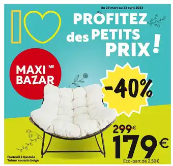 Maxi Bazar Fauteuil a bascule tulum coussin beige offre