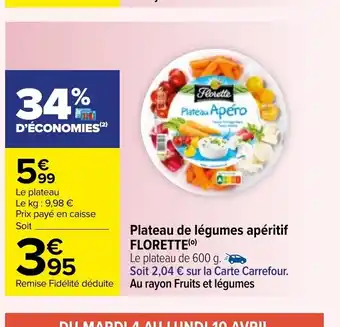 Carrefour Plateau De Légumes Apéritif FLORETTE offre