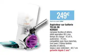 Cora x Carrefour Aspirateur sur Batterie Telsa 90 Kokido offre